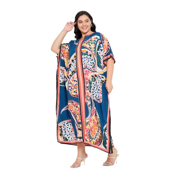 Gypsie Blu Paisley Printed Caftan Plus Size Dress Loose Comfy Maxi Cover Up Gown - Picture 5 of 8